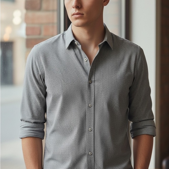 Banana Republic Men's Charcoal Button-Down Shirt medium nwt - Picture 3 of 9